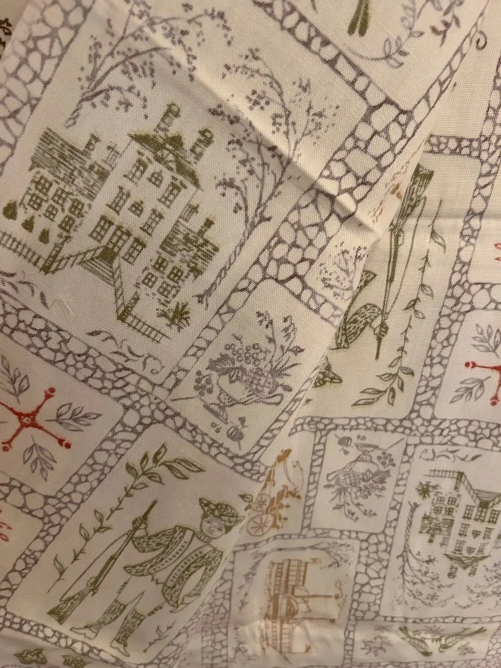 Vintage 1970s Colonial Cotton Thick Fabric Upholstery Drapery 44 x 106 inches